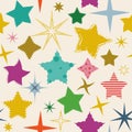 Abstract and fantasy stars of different colors on a light background, seamless pattern.